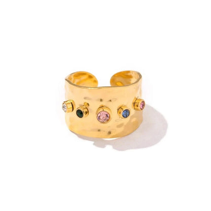 Gold Ring with a Colorful Cubic Zirconia Crystals