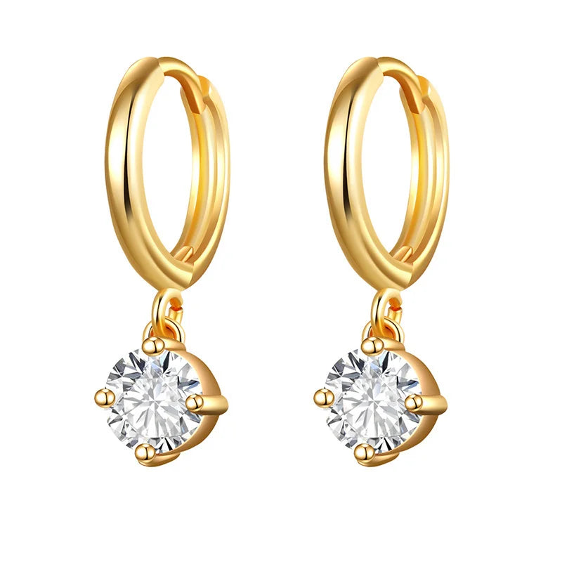 Gold silver color Stud Hoop Earrings for Women Cubic Zirconia Drop Earring Chain Circle earrings 20022 Jewelry