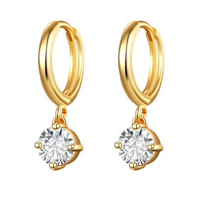 Gold silver color Stud Hoop Earrings for Women Cubic Zirconia Drop Earring Chain Circle earrings 20022 Jewelry