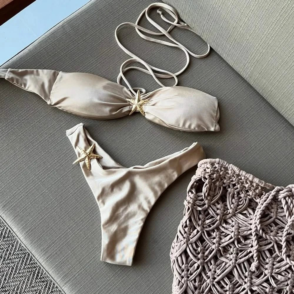 Microbikini de playa con estampado de estrellas de mar: traje de baño sexy