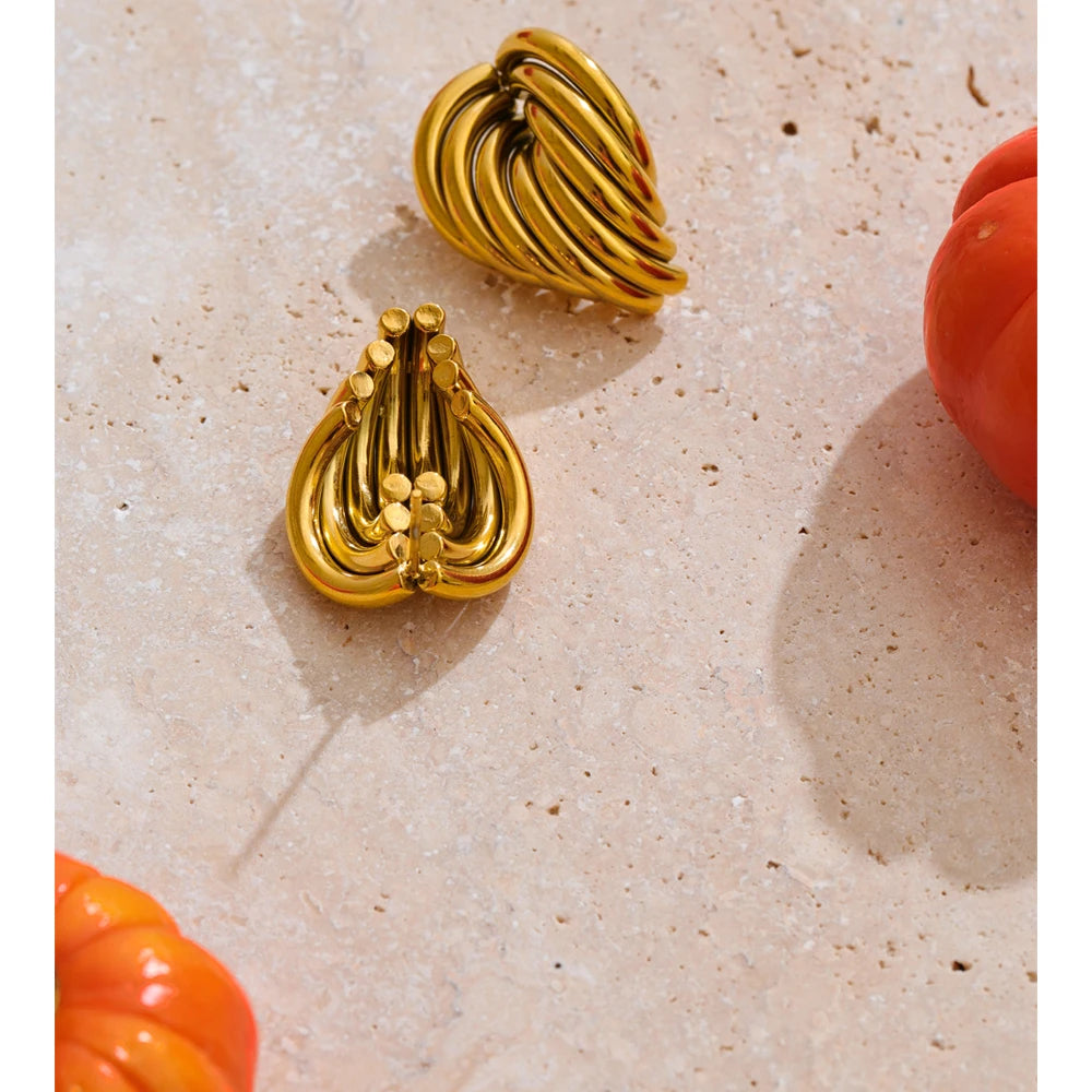 18K Gold Geometric Stud Earrings - Waterproof Stainless Steel Statement Jewelry