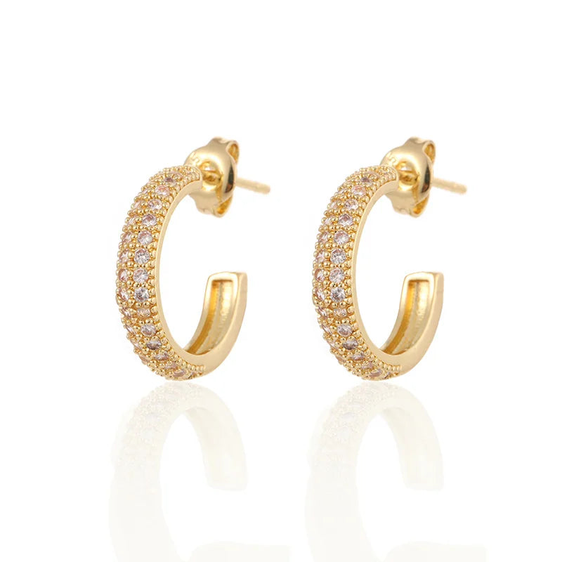 Gold silver color Stud Hoop Earrings for Women Cubic Zirconia Drop Earring Chain Circle earrings 20022 Jewelry