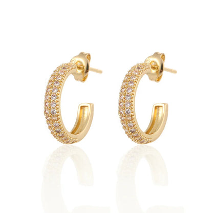 Gold silver color Stud Hoop Earrings for Women Cubic Zirconia Drop Earring Chain Circle earrings 20022 Jewelry