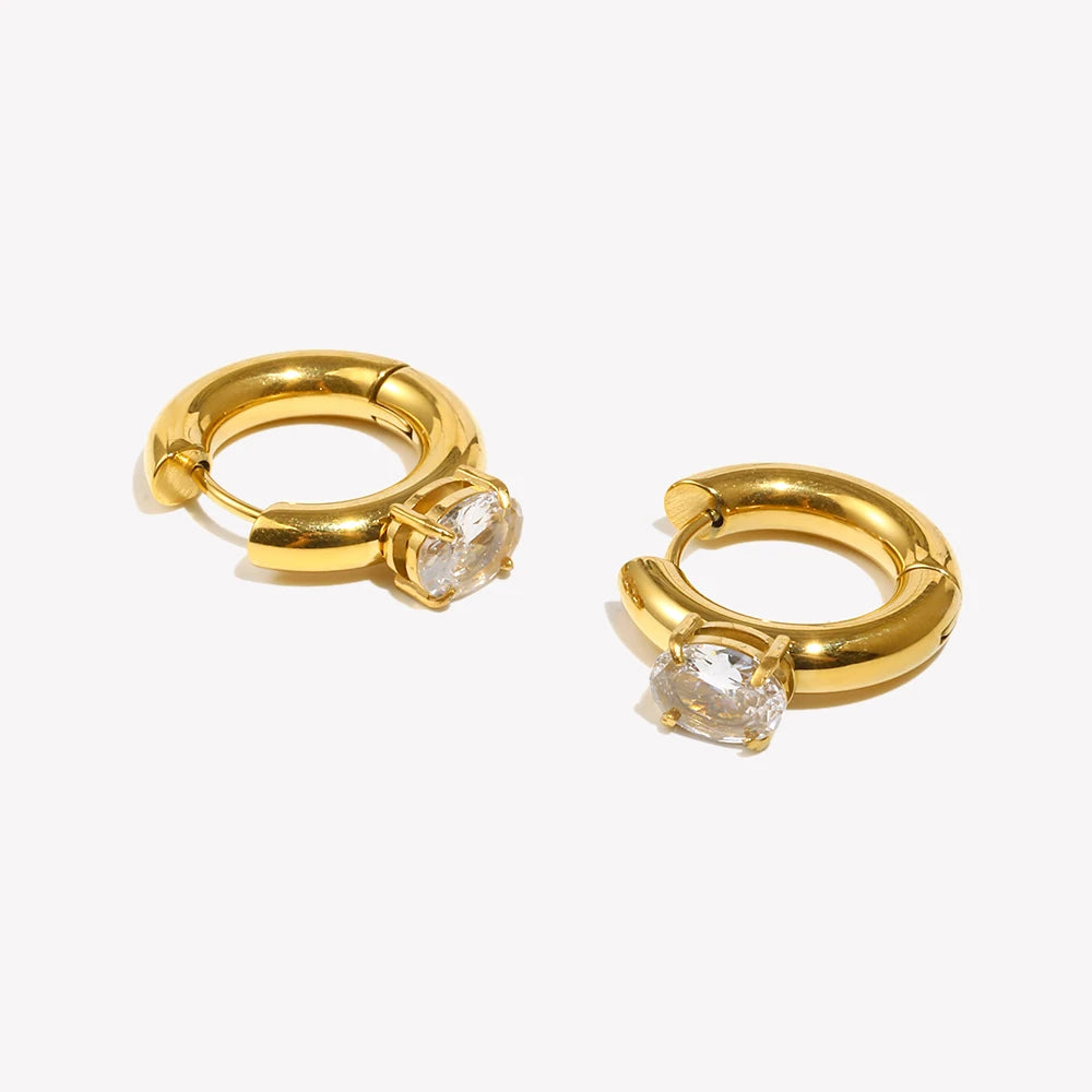 Chunky Gold Plated Round Zircon Earrings