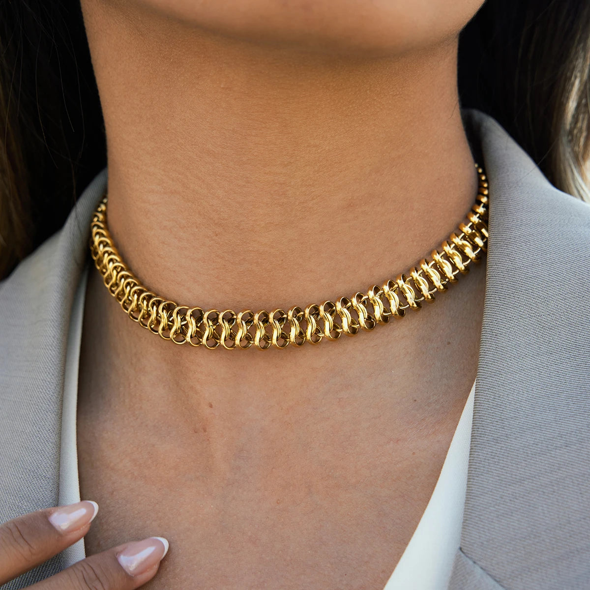 Golden Hour Geometric Chunky Chain Choker Necklace