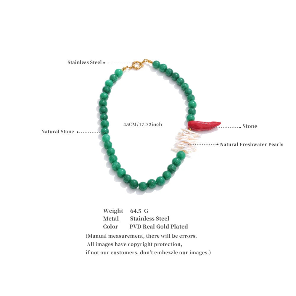 Collar de perlas barrocas de piedra natural verde Claire 