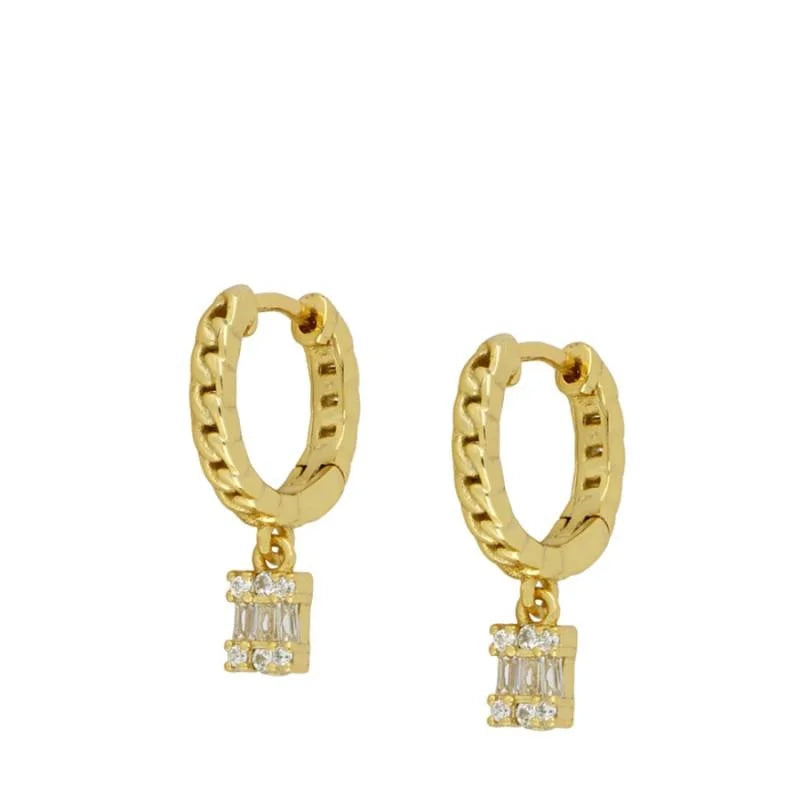 Gold silver color Stud Hoop Earrings for Women Cubic Zirconia Drop Earring Chain Circle earrings 20022 Jewelry