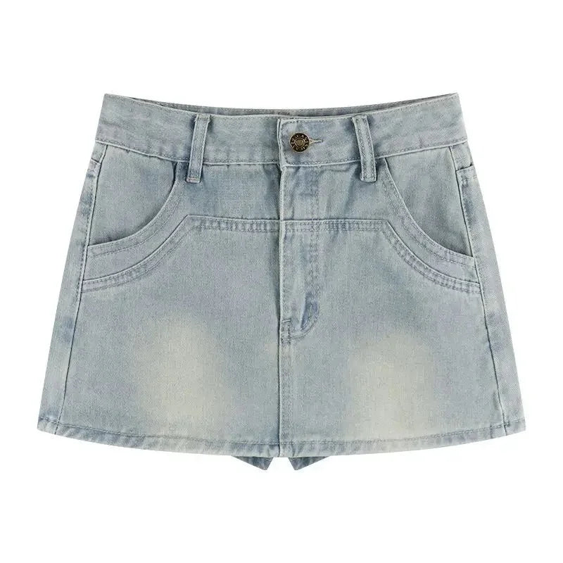 Vintage High-Waisted Denim Shorts Skirt Women's Spring Autumn New Style Slimming Petite A- Line Skirt Trendy Fashion
