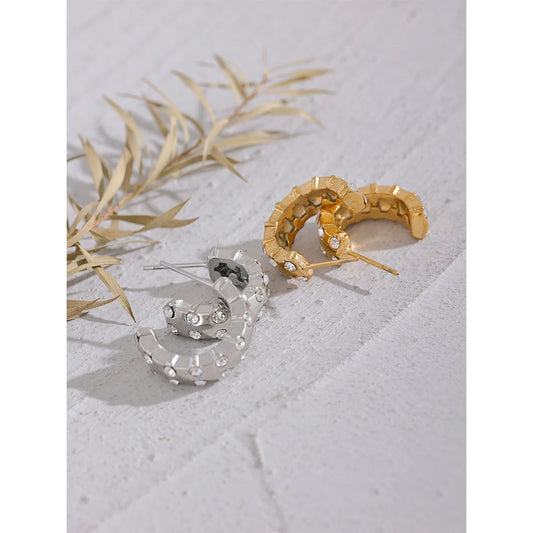 Gold CZ Huggie Earrings - close up of jewelry details