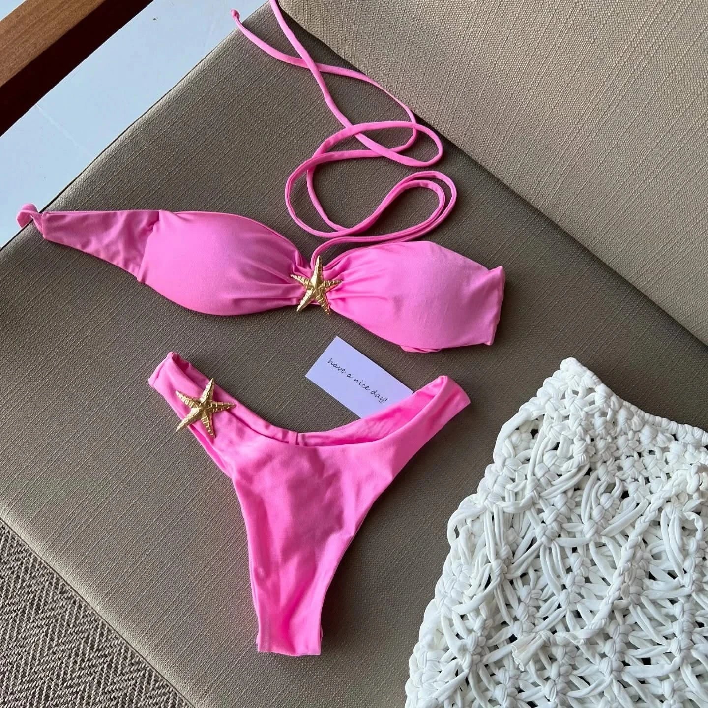 Microbikini de playa con estampado de estrellas de mar: traje de baño sexy