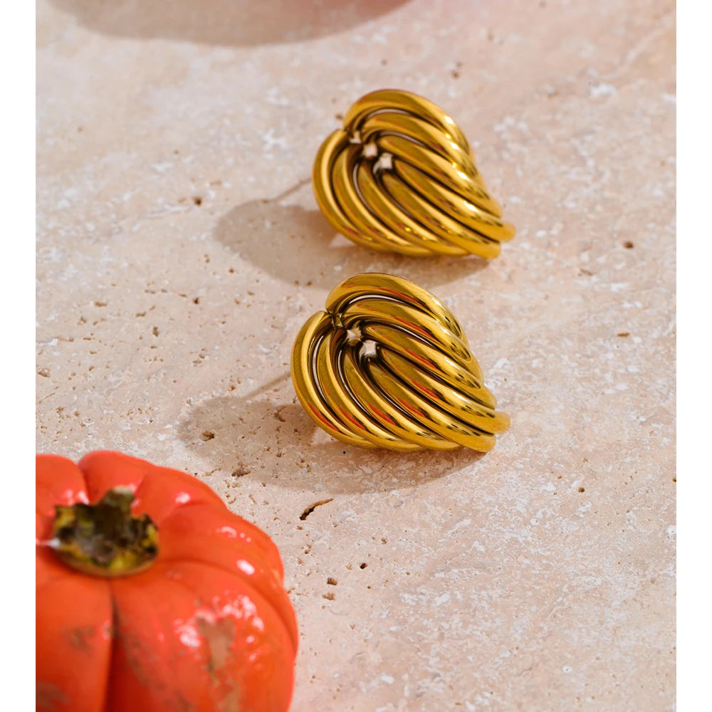 18K Gold Geometric Stud Earrings - Waterproof Stainless Steel Statement Jewelry