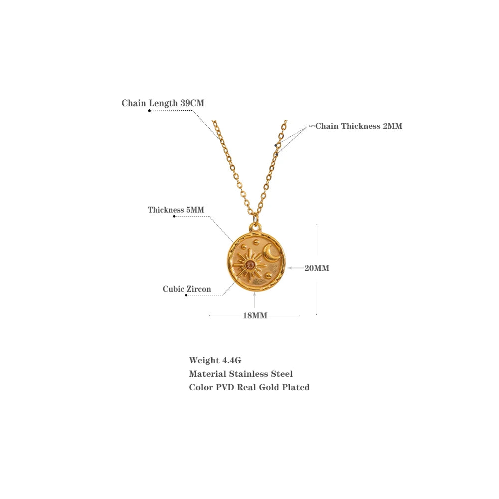 Size Details of Round Moon and Sun Pendant Necklace