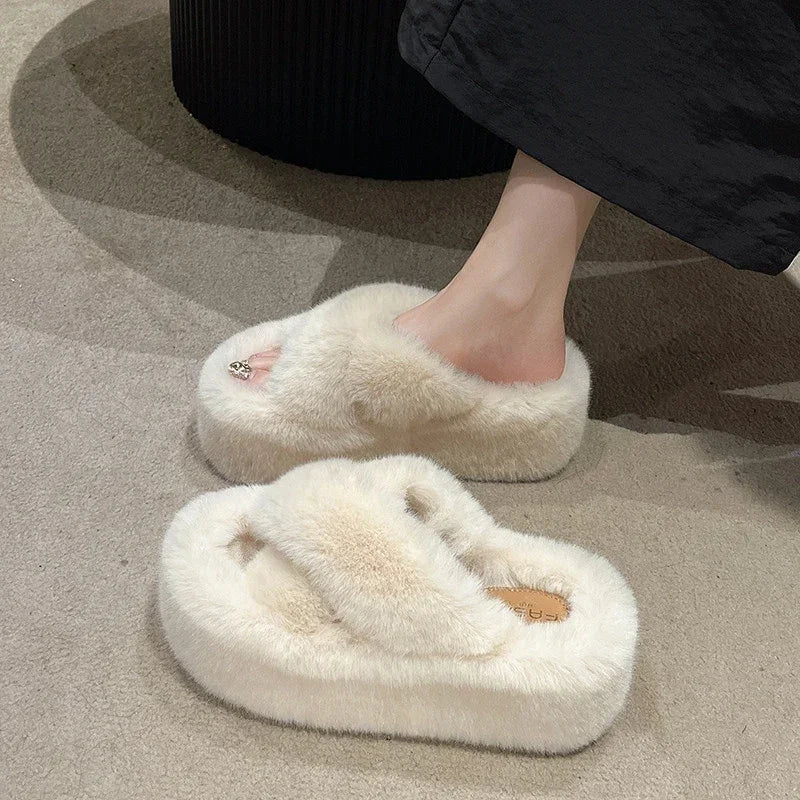 Fluffy Cotton Geometric Winter Slippers