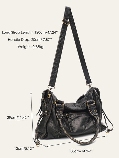 Washed PU Shoulder Tote Bag