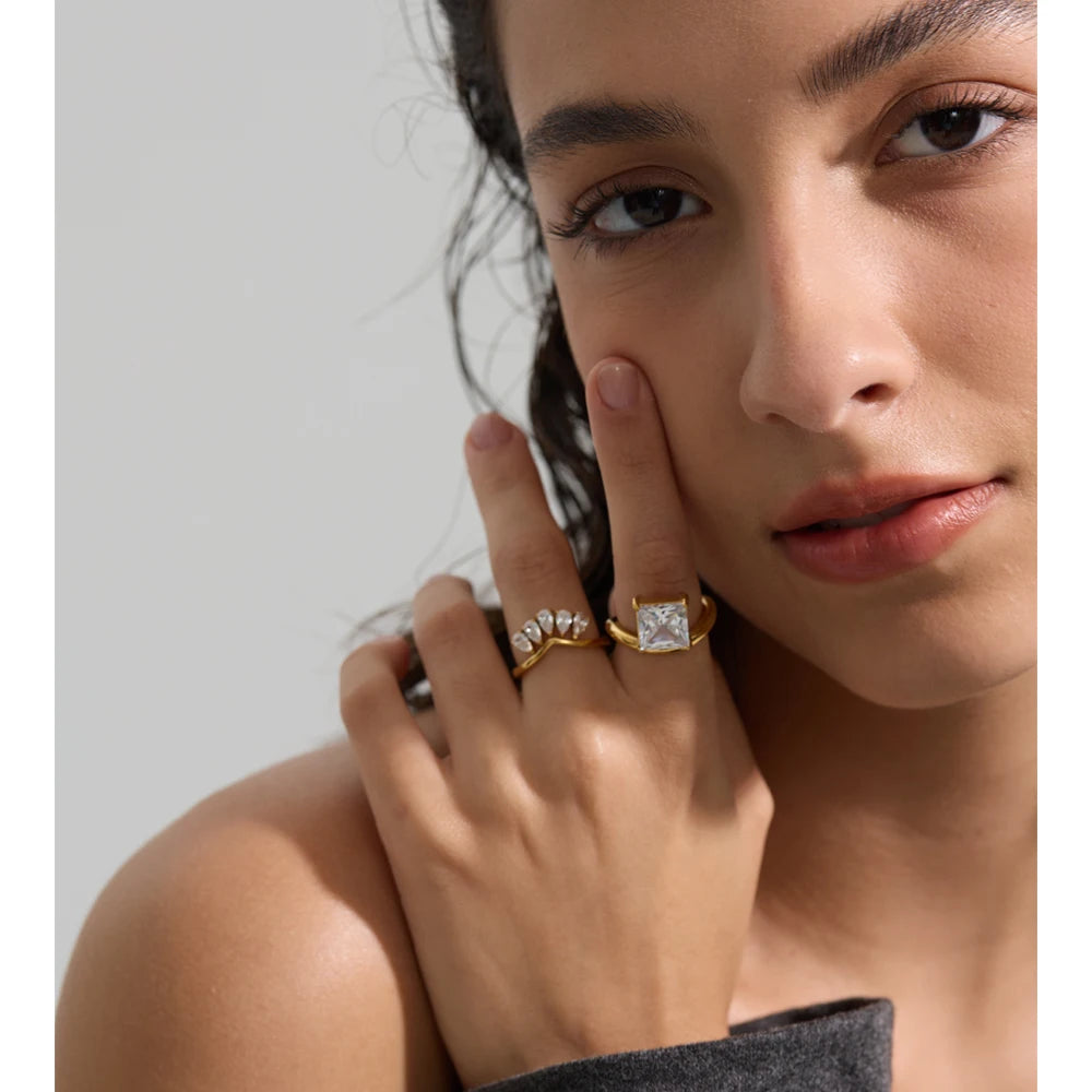 Lucie Gold Plated Geometric Zircon Ring