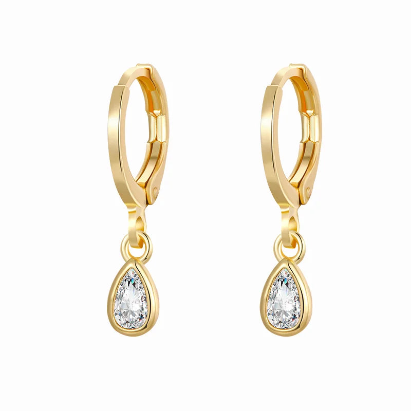 Gold silver color Stud Hoop Earrings for Women Cubic Zirconia Drop Earring Chain Circle earrings 20022 Jewelry