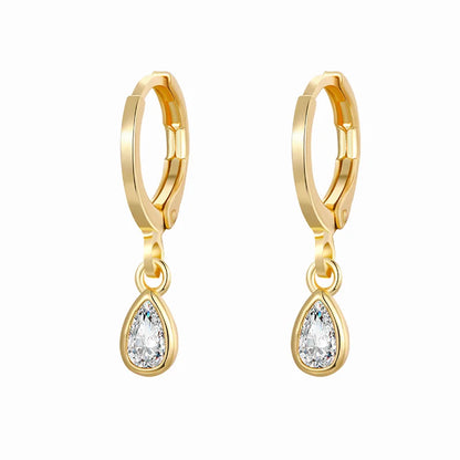 Gold silver color Stud Hoop Earrings for Women Cubic Zirconia Drop Earring Chain Circle earrings 20022 Jewelry