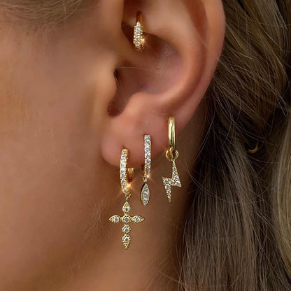 Gold silver color Stud Hoop Earrings for Women Cubic Zirconia Drop Earring Chain Circle earrings 20022 Jewelry