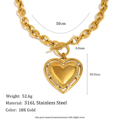 Vintage Heart Pendant Rope Necklace Stainless Steel Trendy Jewelry