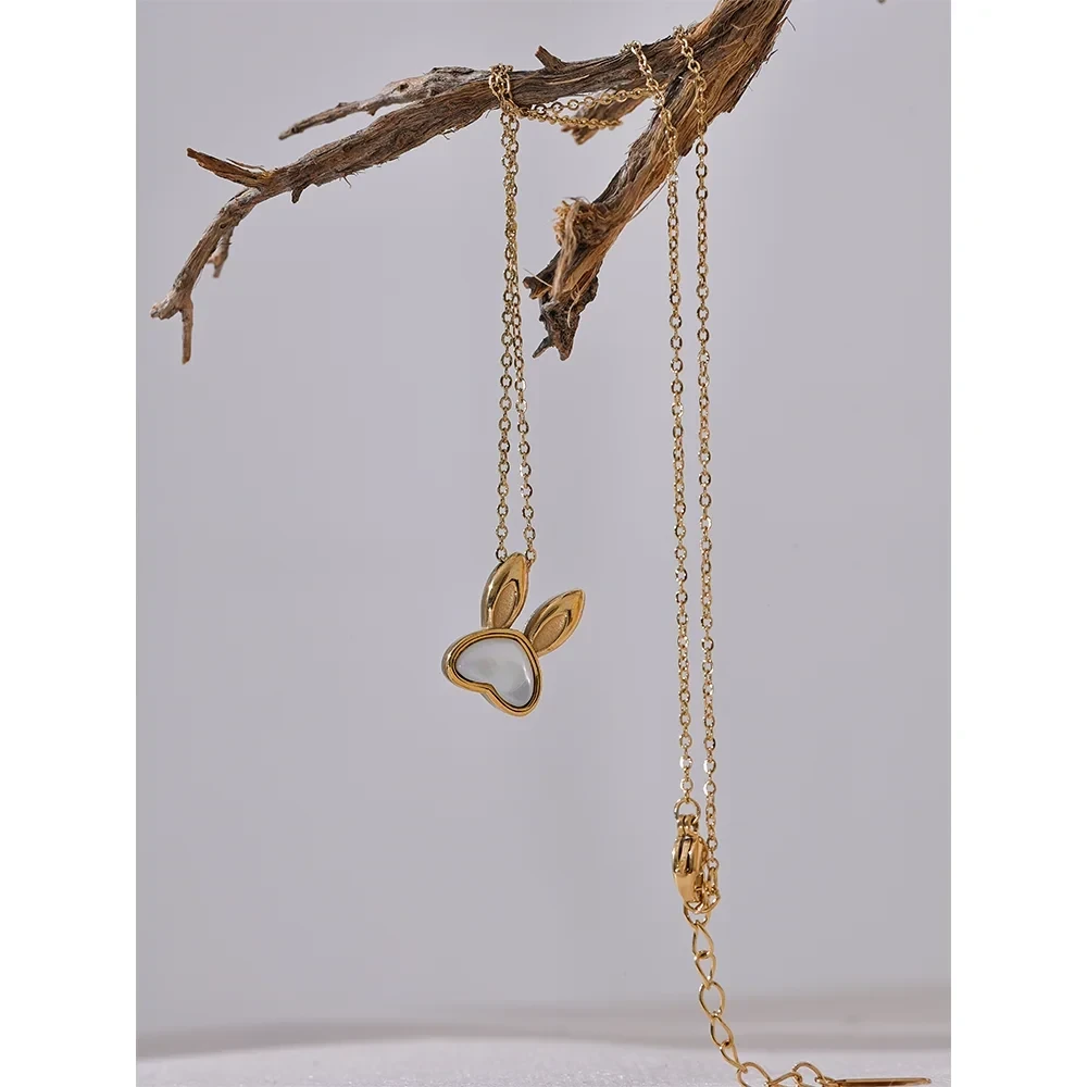 Yhpup 316L Stainless Steel Natural Shell Rabbit Pendant Necklace for Women Gold Color Fashion Cute Daily Neck Jewelry 2024 - Mabel Love Co