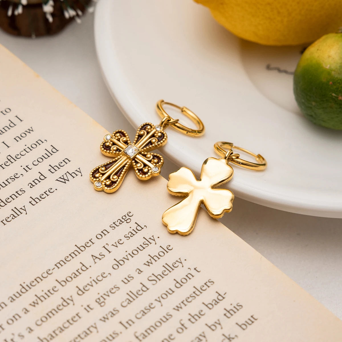 Culty Gold-Plated Cross Drop Earrings for Women