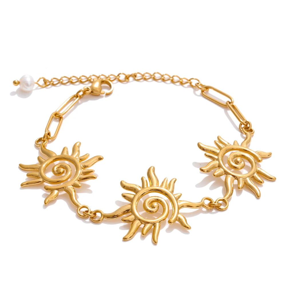 Sun Necklace Bracelet Set - Stainless Steel Waterproof