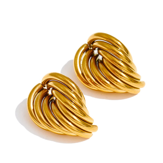 18K Gold Geometric Stud Earrings - Waterproof Stainless Steel Statement Jewelry