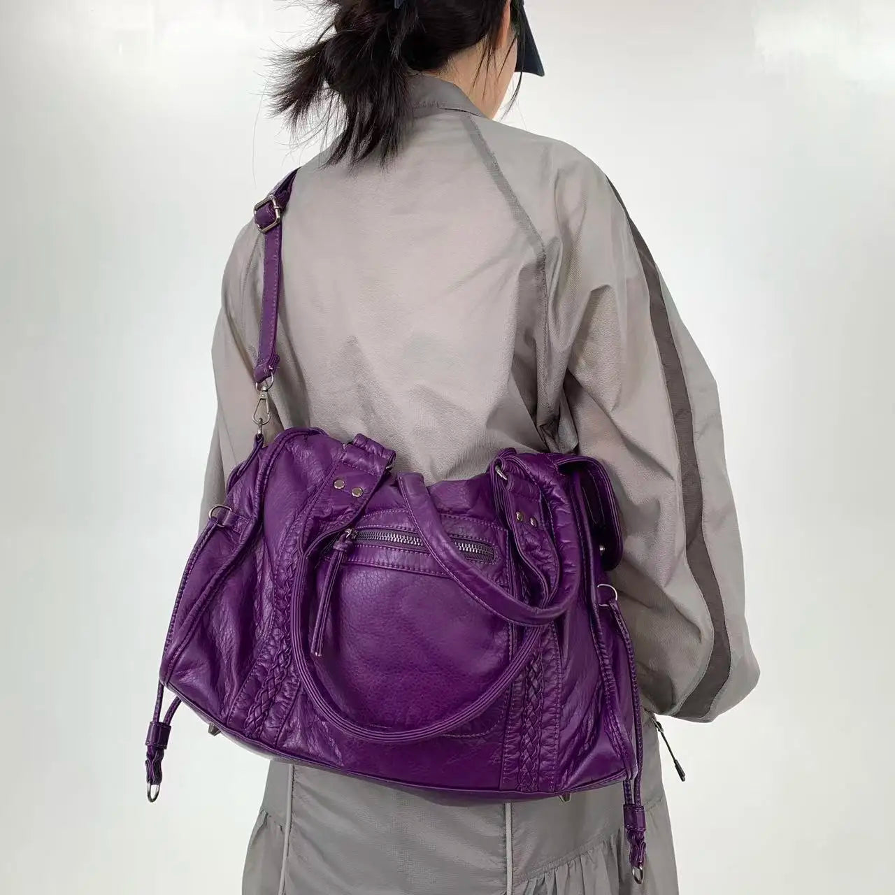 Purple Braided Crossbody Tote