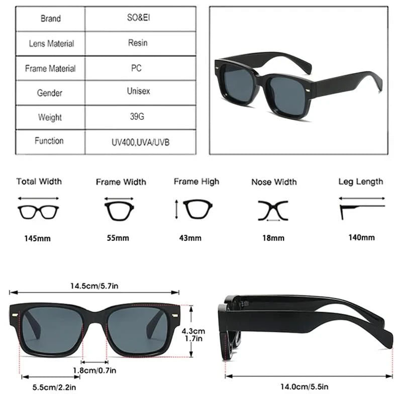 Vintage Square Rivet Sunglasses - Fashion Gradient Shades UV400