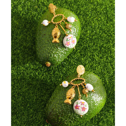 Plant Stainless Steel Ceramic Drop Earrings