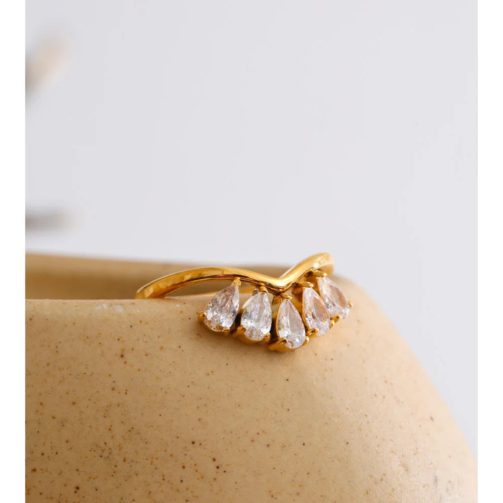Lucie Gold Plated Geometric Zircon Ring