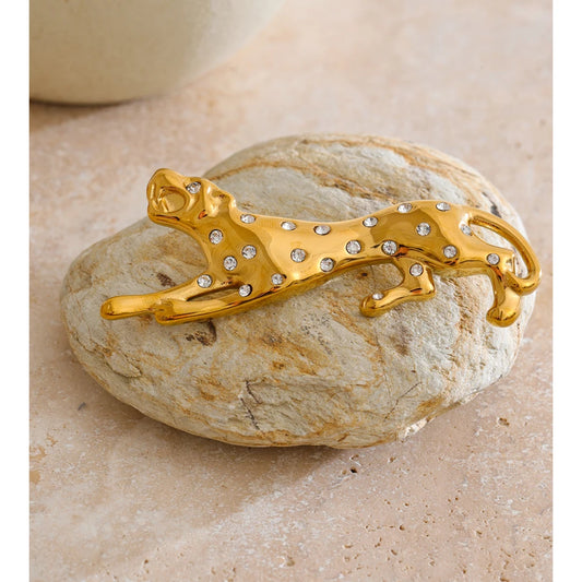 Golden Stainless Steel Zirconia Geometric leopard Brooch