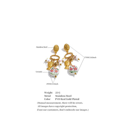 Plant Stainless Steel Ceramic Drop Earrings