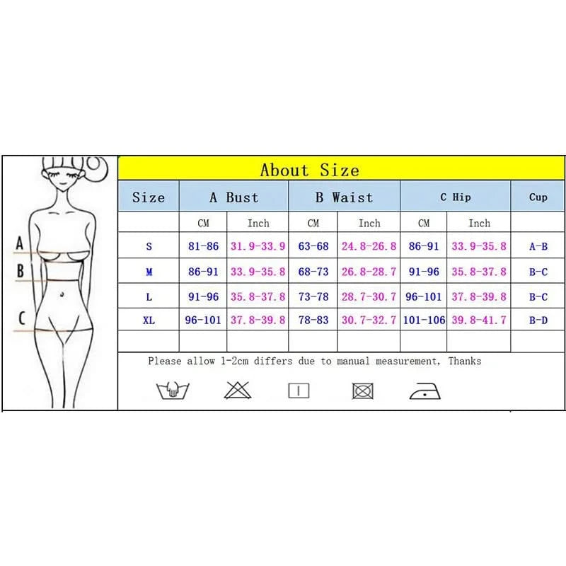 Shiny Bandage Bikini Set - Beach Chic - Size Chart