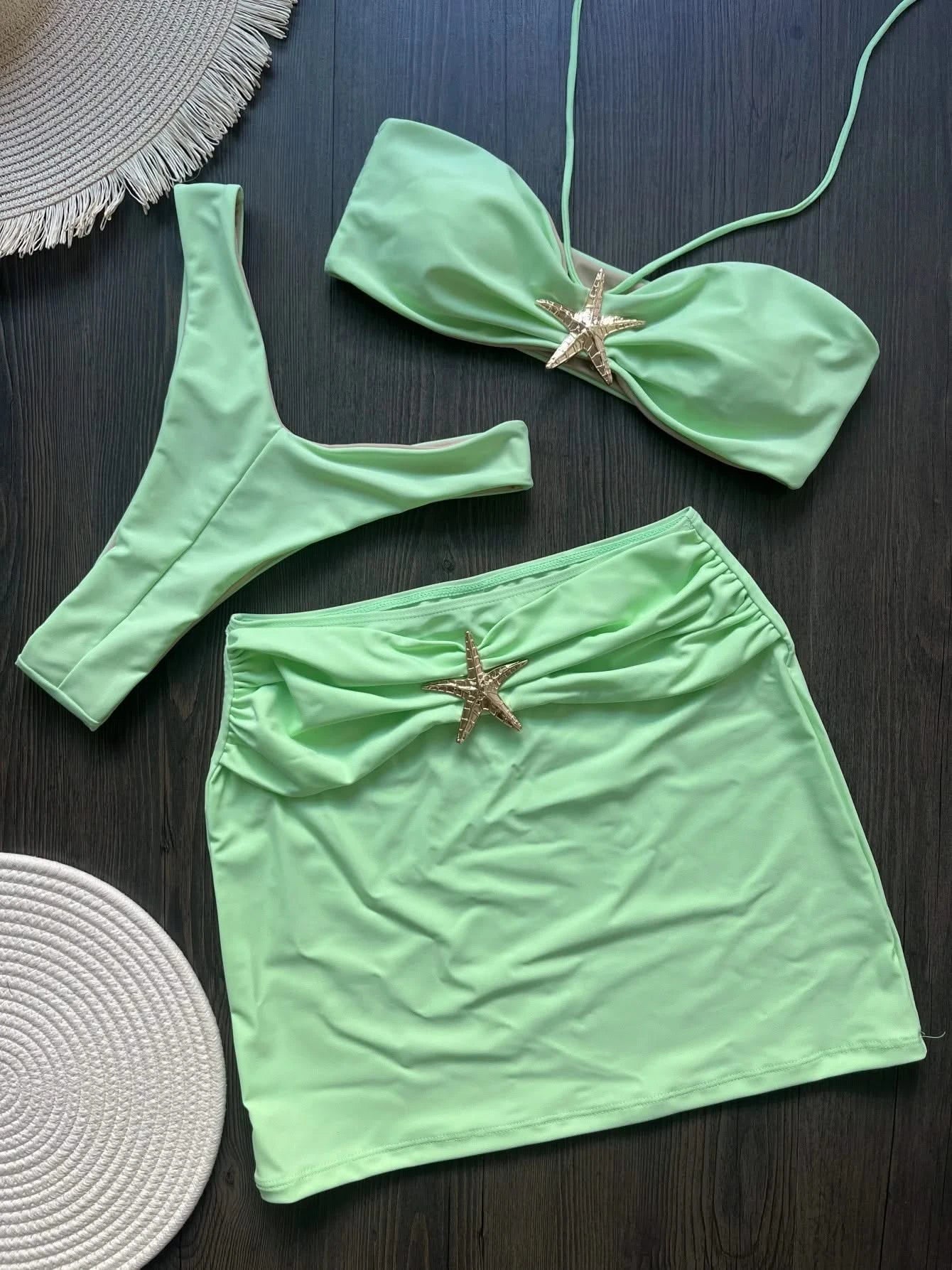 Shiny Gold Starfish Bikini Set - Beach Chic 