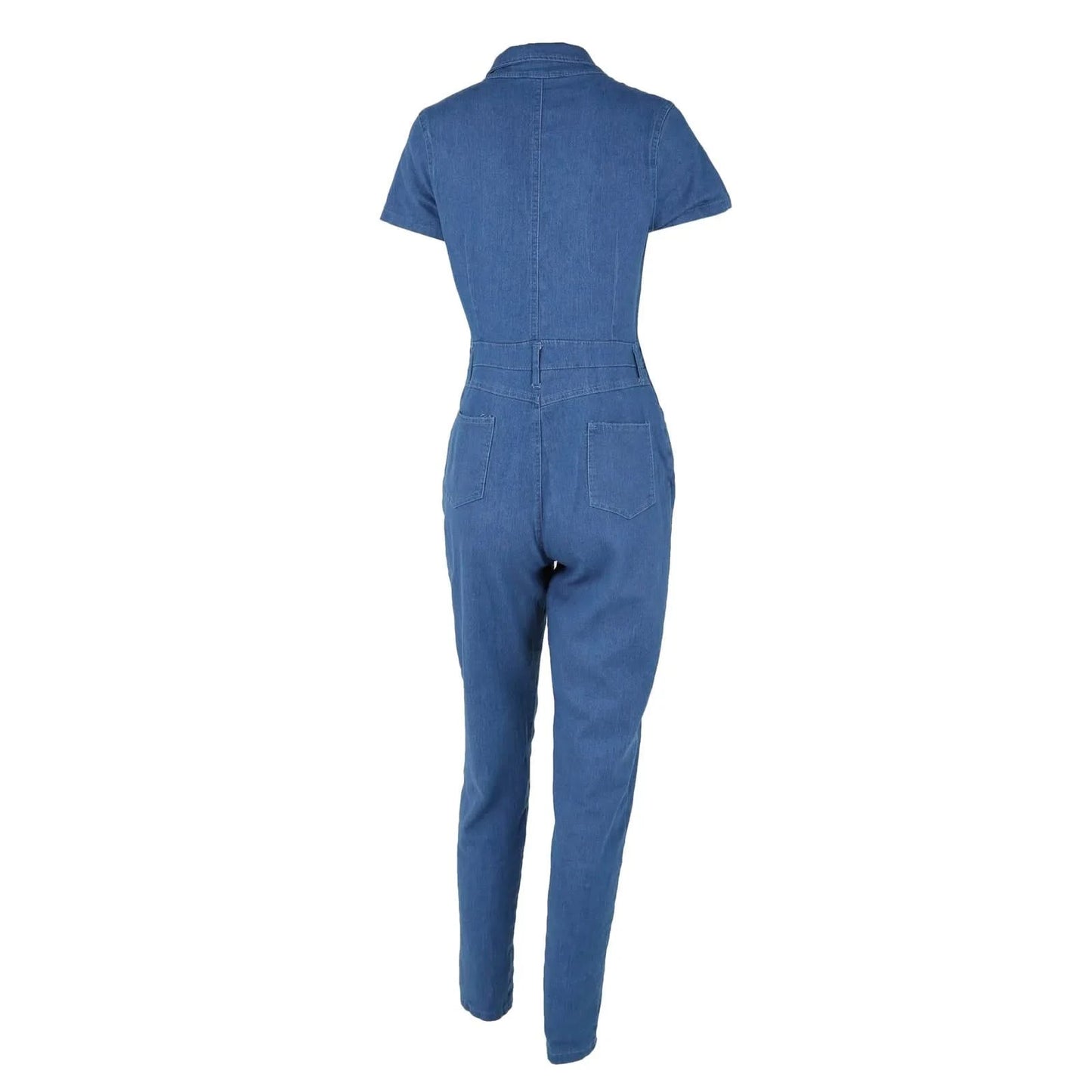Short Sleeve Denim Jumpsuit - Full Back Image