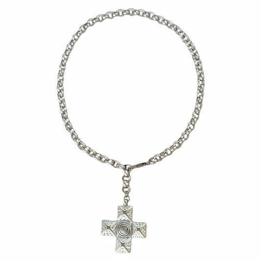Silver - 18k Gold-Plated Cross Water Swirl Necklace