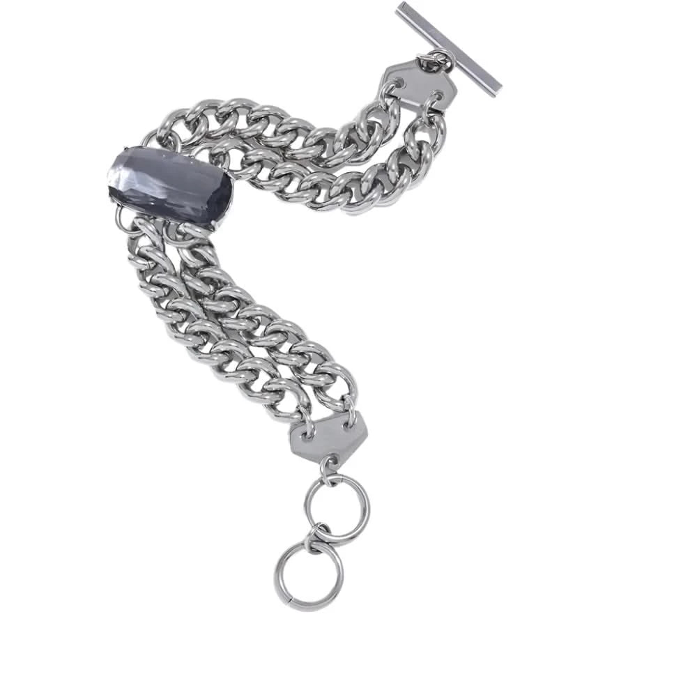 Silver Chain Bracelet with Black Gemstone