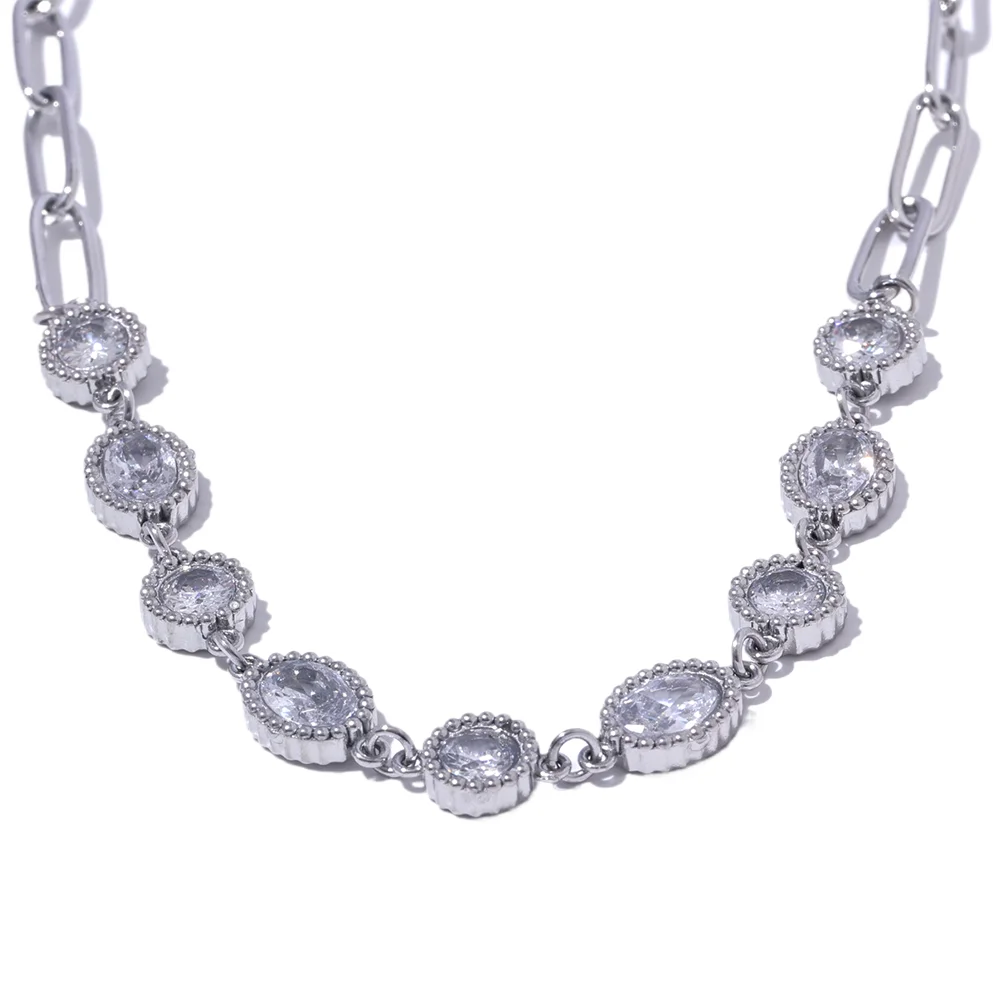 Silver Shiny CZ Chain Necklace 