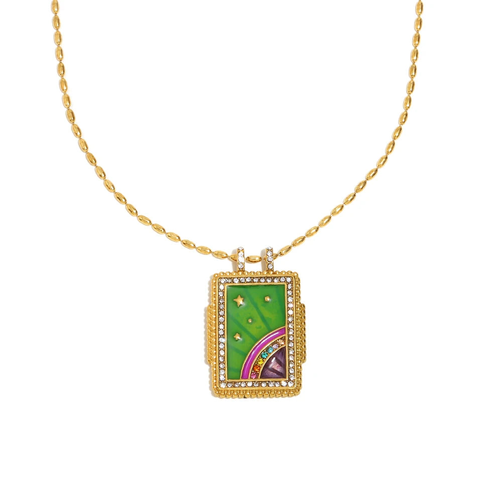 Stars & Rainbow Square Zircon Pendant Necklace
