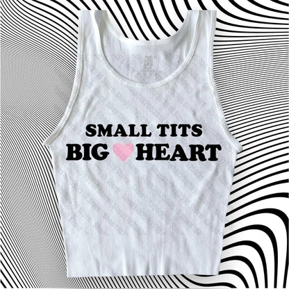 Tank Top White Small Tits Big Heart Graphic Tee