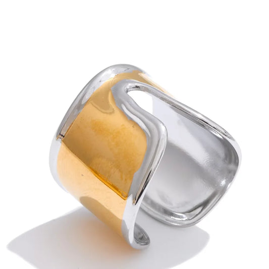Two toned Glossy Stainless Steel Wide Bracelet