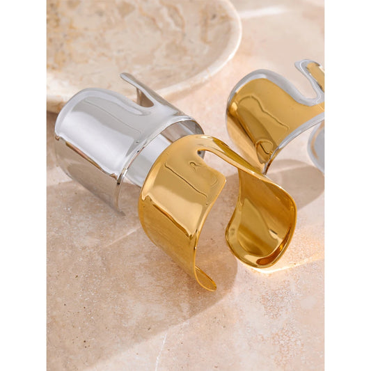 Two toned Glossy Stainless Steel Wide Bracelet