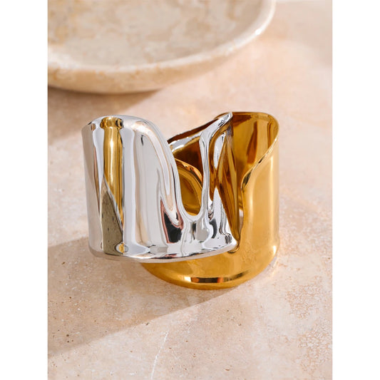 Two toned Glossy Stainless Steel Wide Bracelet
