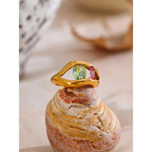 Unique Lip Design Ring – Golden Plated Stainless Steel