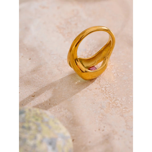 Unique Lip Design Ring – Golden Plated Stainless Steel
