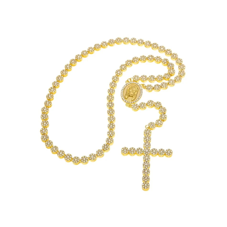 Uwin Iced Out Rosary Flower Necklace