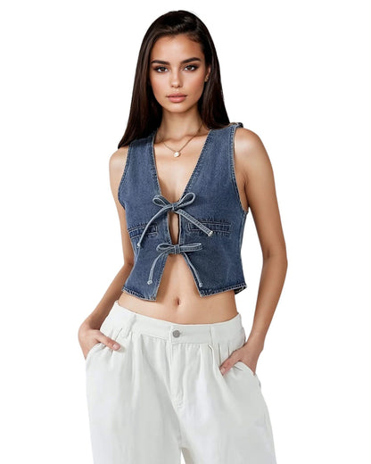 V-Neck Denim Tank Top - Summer Style