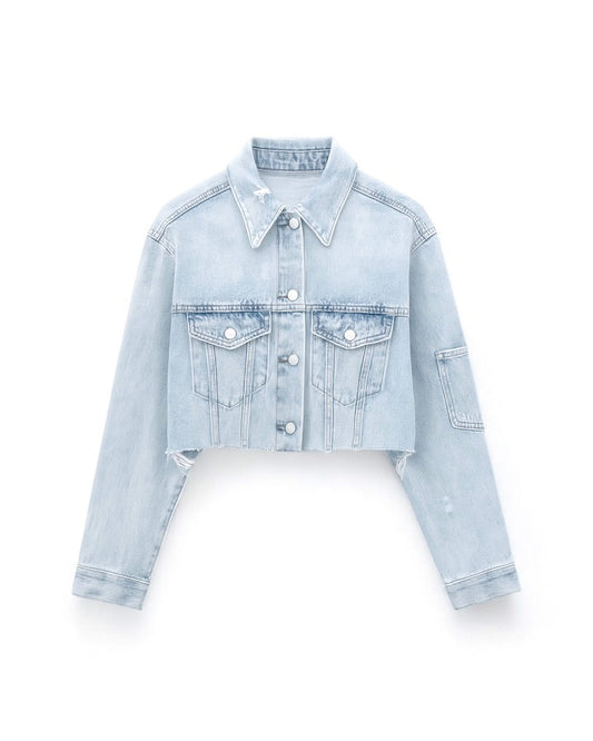 Vintage Crop Denim Jacket - Casual Chic
