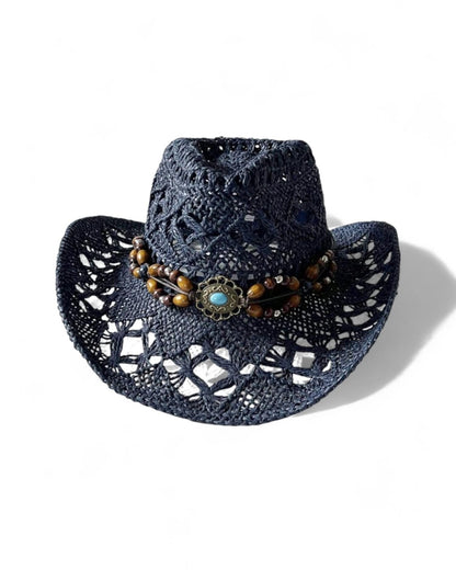 Vintage Straw Beach Cowboy Hat – Boho Chic Sun Cap